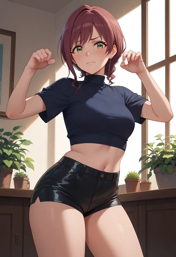 idolmaster,tada_riina,leather,shorts,crop top  - AI generated anime art