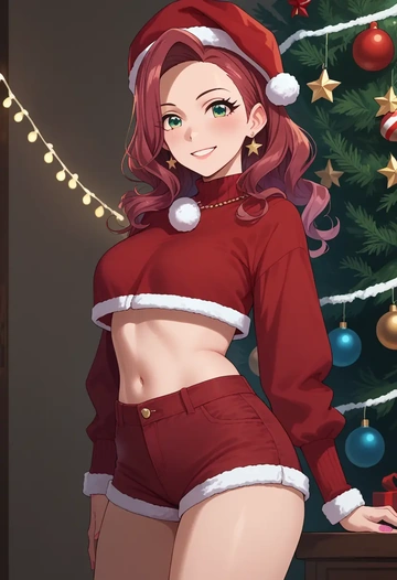 idolmaster,tada_riina,Christmas,red velvet shorts  - AI generated anime art