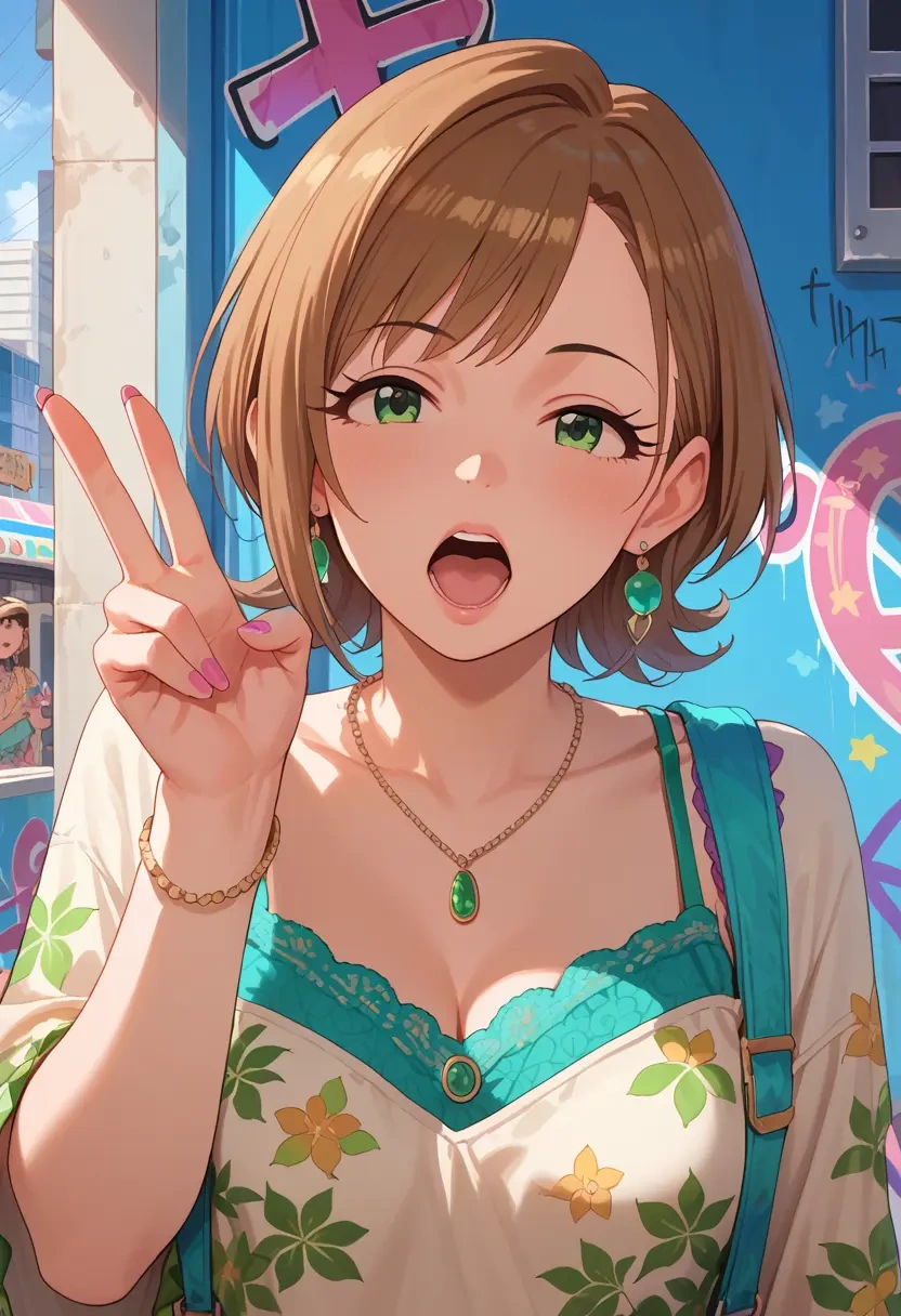 idolmaster,tada_riina,floral graffiti blouse,dolphin shorts  - 