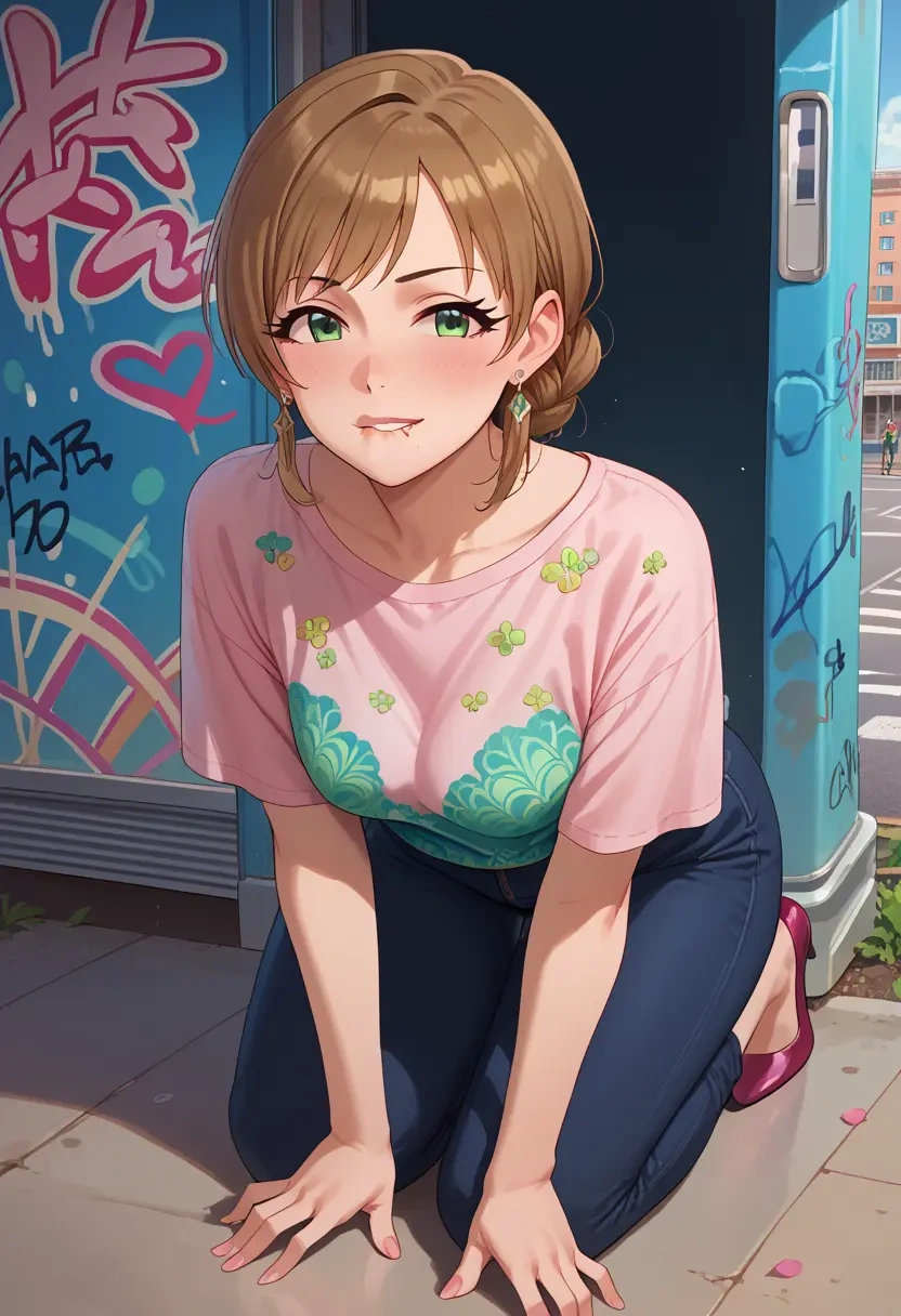 idolmaster,tada_riina,silk graffiti shirt,dolphin shorts  - 