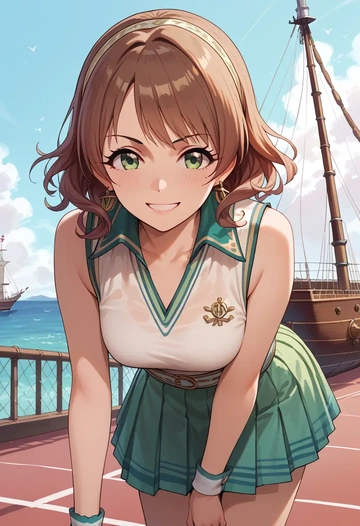 idolmaster,tada_riina,tennis dress,visor,trainers  - AI generated anime art