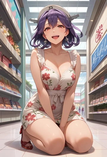 kantai_collection,taigei_(kancolle),floral graffiti blouse,dolphin shorts  - AI generated anime art