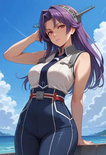 kantai_collection,taigei_(kancolle),jumpsuit,sleeveless,flare pants  - AI generated anime art