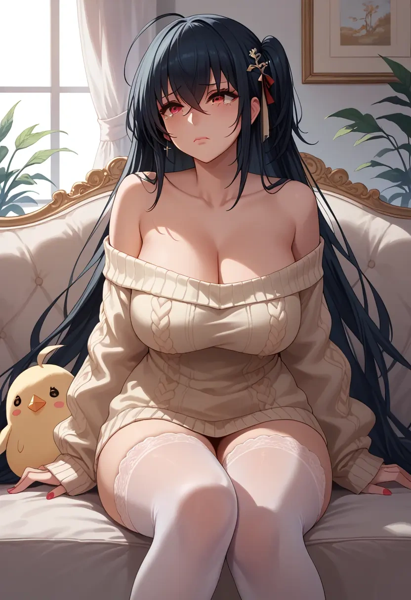 azur_lane,taihou_(azur_lane),Pouting ,Teary-eyed,off-shoulder,sweater  - 