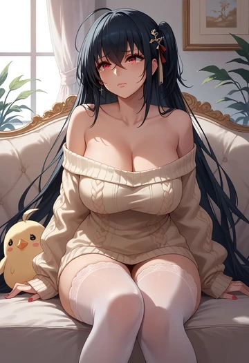 azur_lane,taihou_(azur_lane),Pouting ,Teary-eyed,off-shoulder,sweater  - AI generated anime art