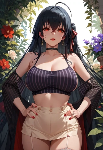 azur_lane,taihou_(azur_lane),long-sleeve striped tee,pleated skirt,fishnet stockings  - AI generated anime art