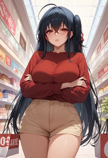 azur_lane,taihou_(azur_lane),graphic tee,shorts,sneakers  - AI generated anime art