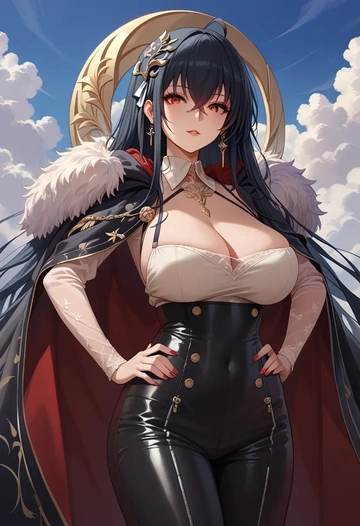 azur_lane,taihou_(azur_lane),cape,hooded,leather pants  - AI generated anime art