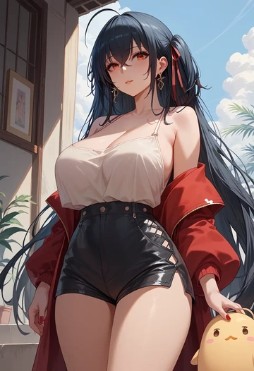 azur_lane,taihou_(azur_lane),graphic tee,shorts,sneakers  - AI generated anime art