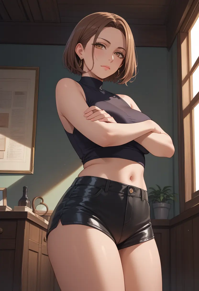 k_on,tainaka_ritsu,leather,shorts,crop top  - 