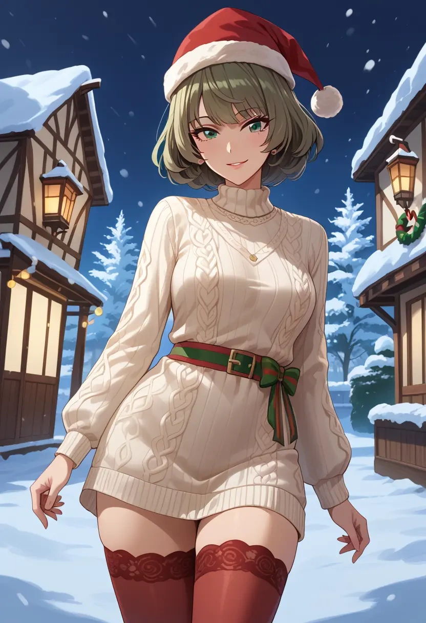 idolmaster,takagaki_kaede,Christmas,sweater dress,stockings  - 