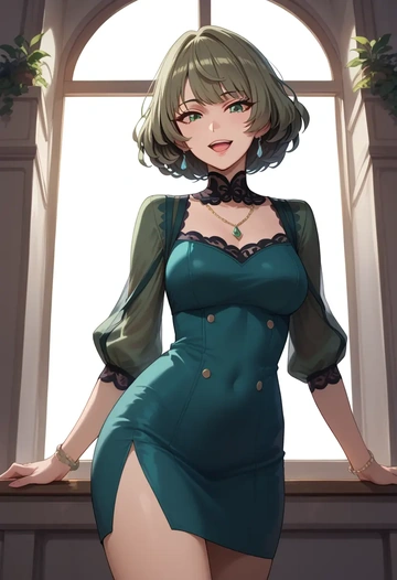 idolmaster,takagaki_kaede,bodysuit,mesh,high-waisted skirt  - AI generated anime art