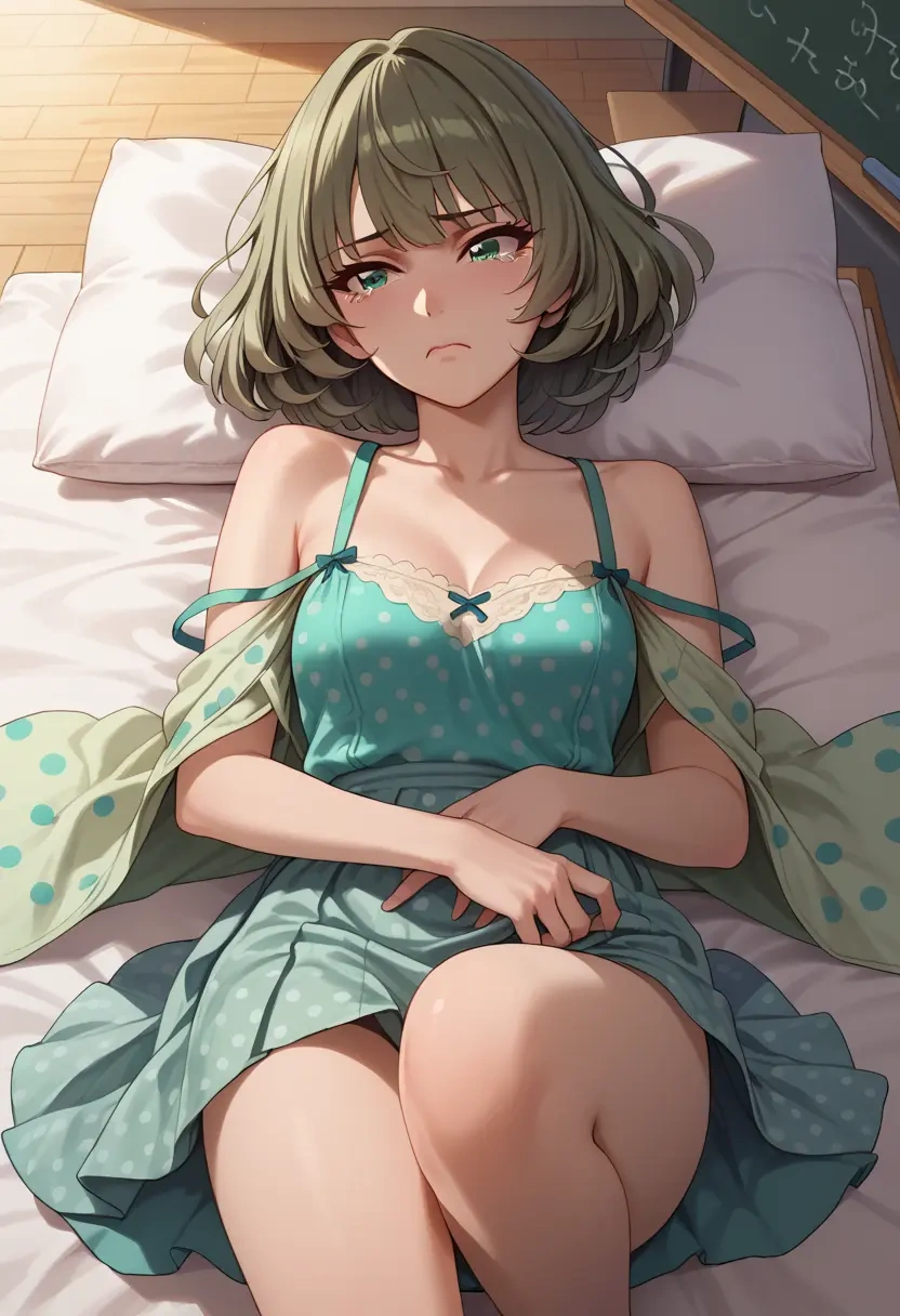 idolmaster,takagaki_kaede,silk slip dress,polka dots  - 