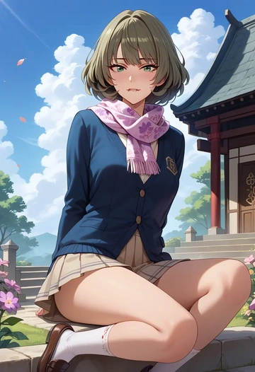 idolmaster,takagaki_kaede,spring,student uniform,cardigan  - AI generated anime art