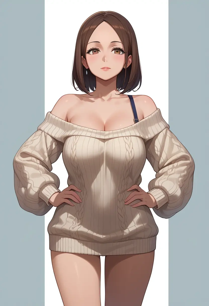 karakai_jouzu_no_takagi_san,takagi_san,Hands on hips,off-shoulder,sweater  - 