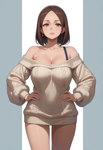 karakai_jouzu_no_takagi_san,takagi_san,Hands on hips,off-shoulder,sweater  - AI generated anime art