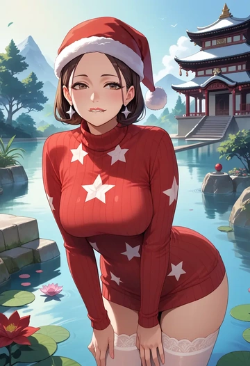 karakai_jouzu_no_takagi_san,takagi_san,Christmas,sweater dress,stockings  - AI generated anime art