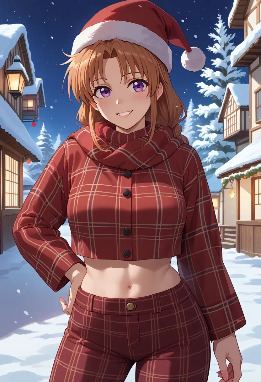 lyrical_nanoha,takamachi_nanoha,Christmas,plaid trousers  - 