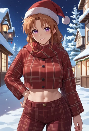 lyrical_nanoha,takamachi_nanoha,Christmas,plaid trousers  - AI generated anime art