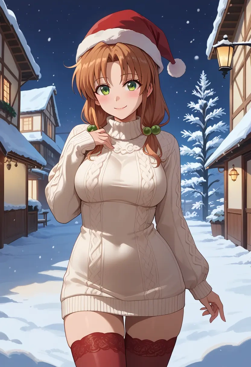 lyrical_nanoha,takamachi_nanoha,Christmas,sweater dress,stockings  - 