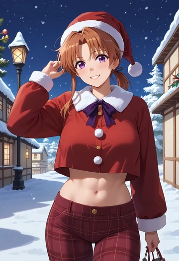 lyrical_nanoha,takamachi_nanoha,Christmas,plaid trousers  - AI generated anime art