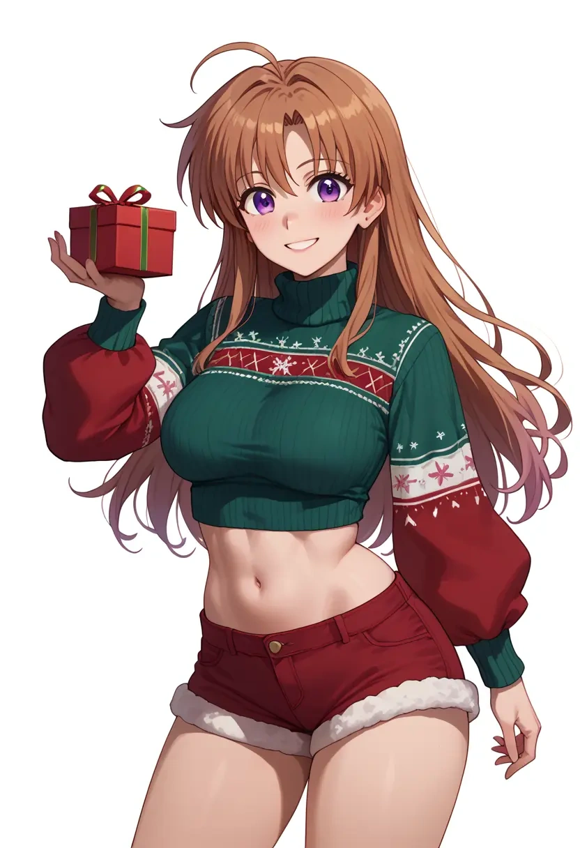 lyrical_nanoha,takamachi_nanoha,Christmas,red velvet shorts,turtleneck sweater  - 