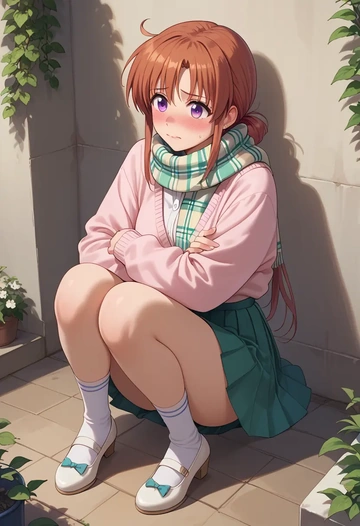 lyrical_nanoha,takamachi_nanoha,spring,student uniform,light cardigan  - AI generated anime art