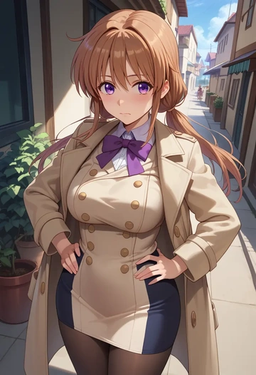 lyrical_nanoha,takamachi_nanoha,coat,long,double-breasted,pencil skirt  - AI generated anime art