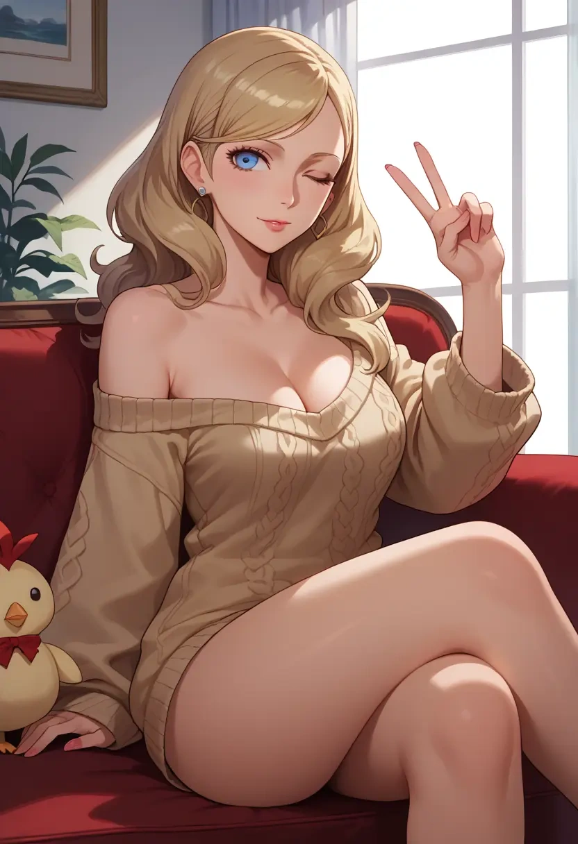 persona,takamaki_anne,off-shoulder,sweater  - 