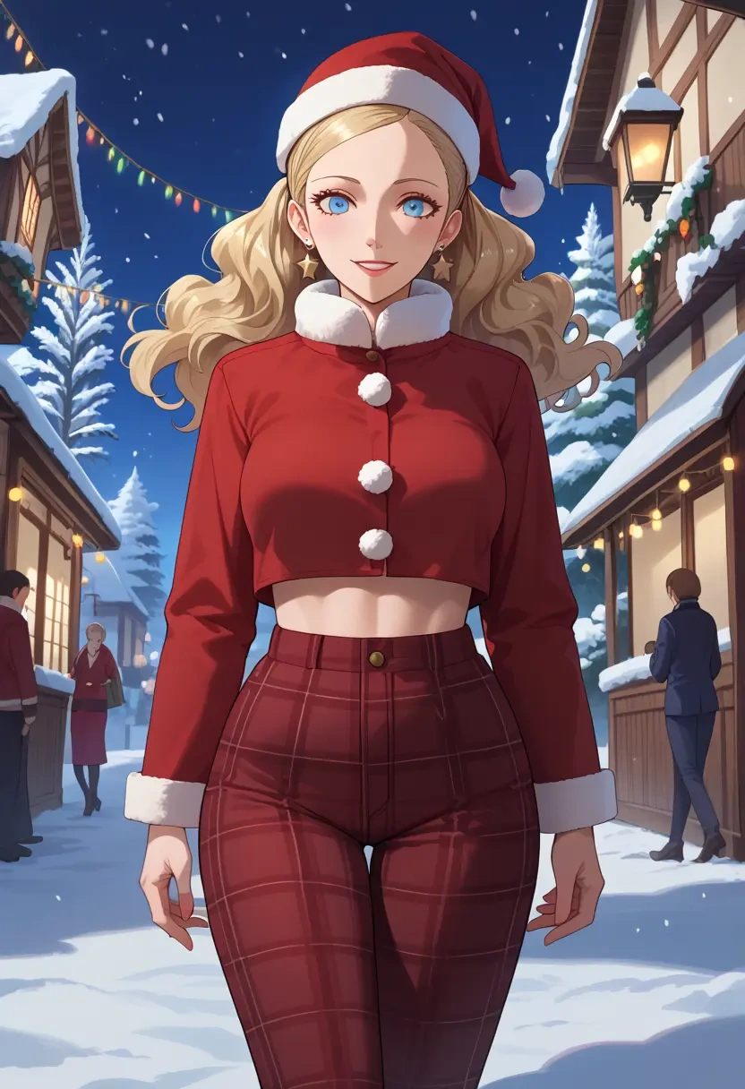 persona,takamaki_anne,Christmas,plaid trousers  - 