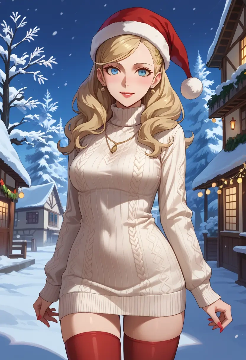 persona,takamaki_anne,Christmas,sweater dress,stockings  - 