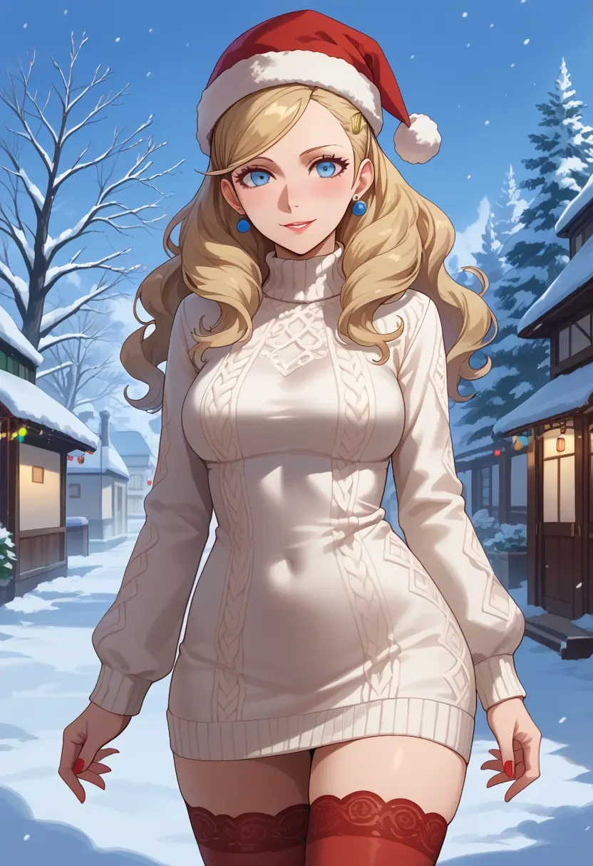 persona,takamaki_anne,Christmas,sweater dress,stockings  - 