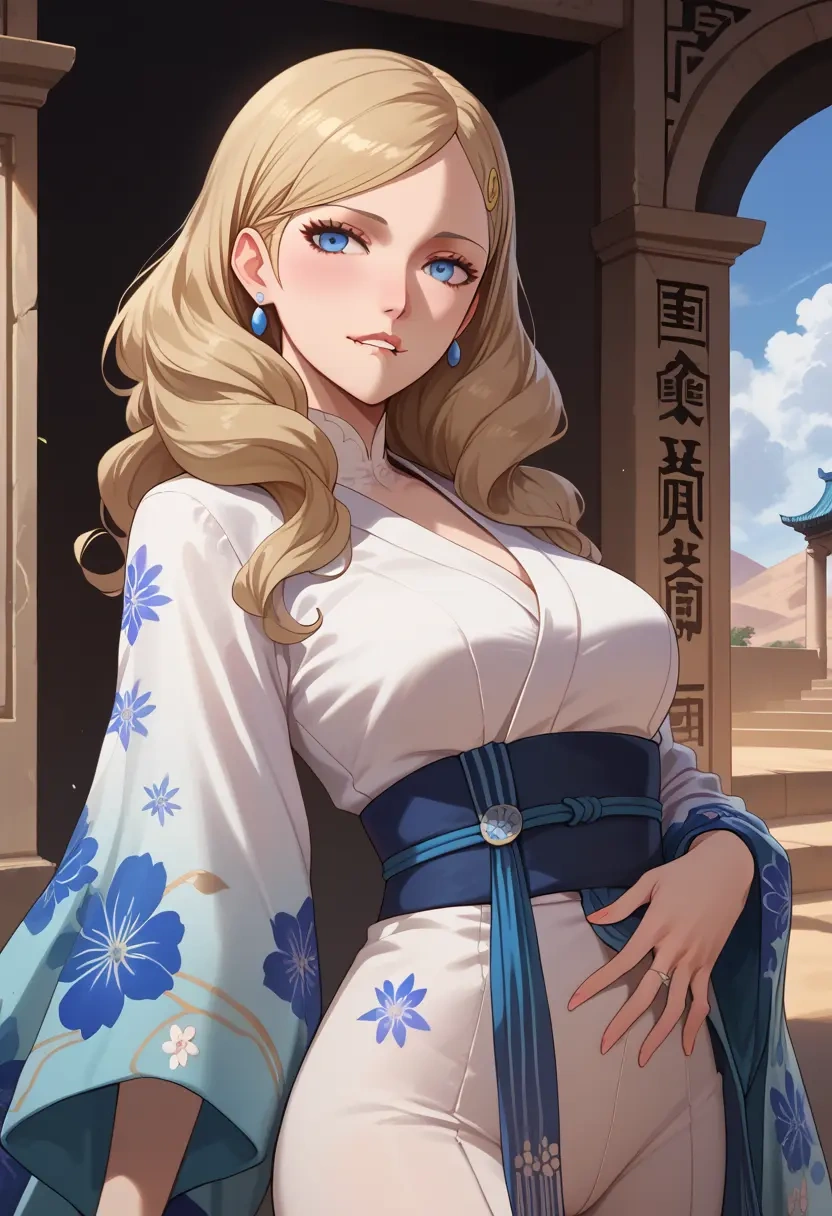 persona,takamaki_anne,kimono,silk,wide-leg trousers  - 