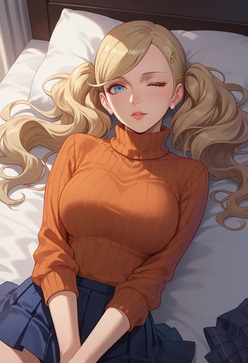 persona,takamaki_anne,skirt,pleated,turtleneck sweater  - AI generated anime art