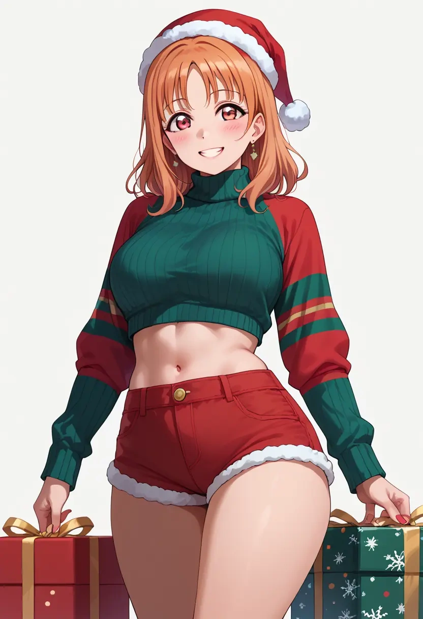 love_live,takami_chika,Christmas,red velvet shorts,turtleneck sweater  - 