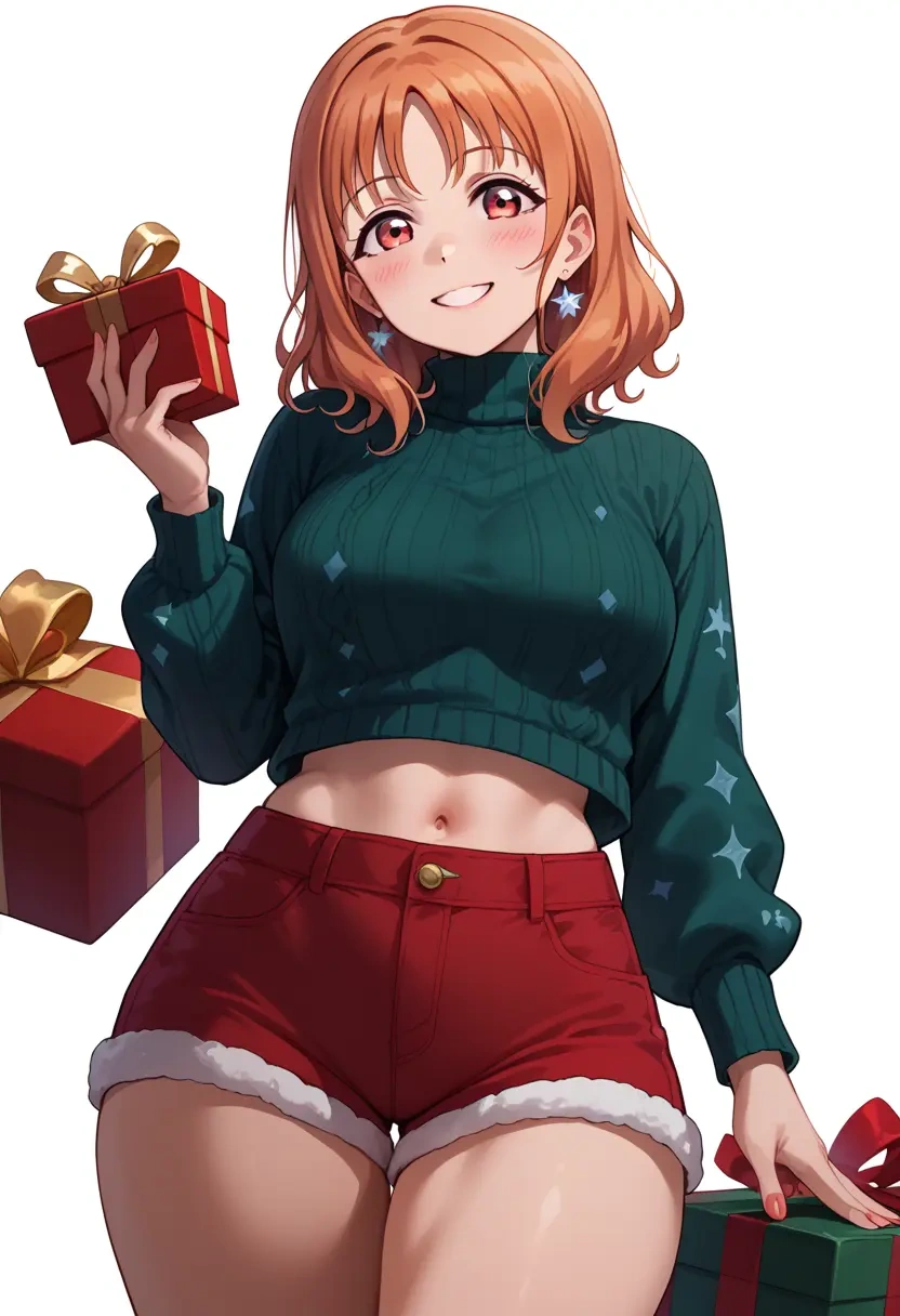 love_live,takami_chika,Christmas,red velvet shorts,turtleneck sweater  - 