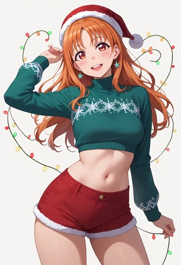 love_live,takami_chika,Christmas,red velvet shorts  - AI generated anime art