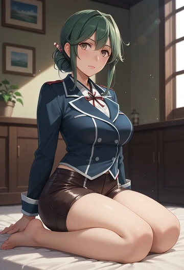 kantai_collection,takanami_(kancolle),leather,shorts  - AI generated anime art