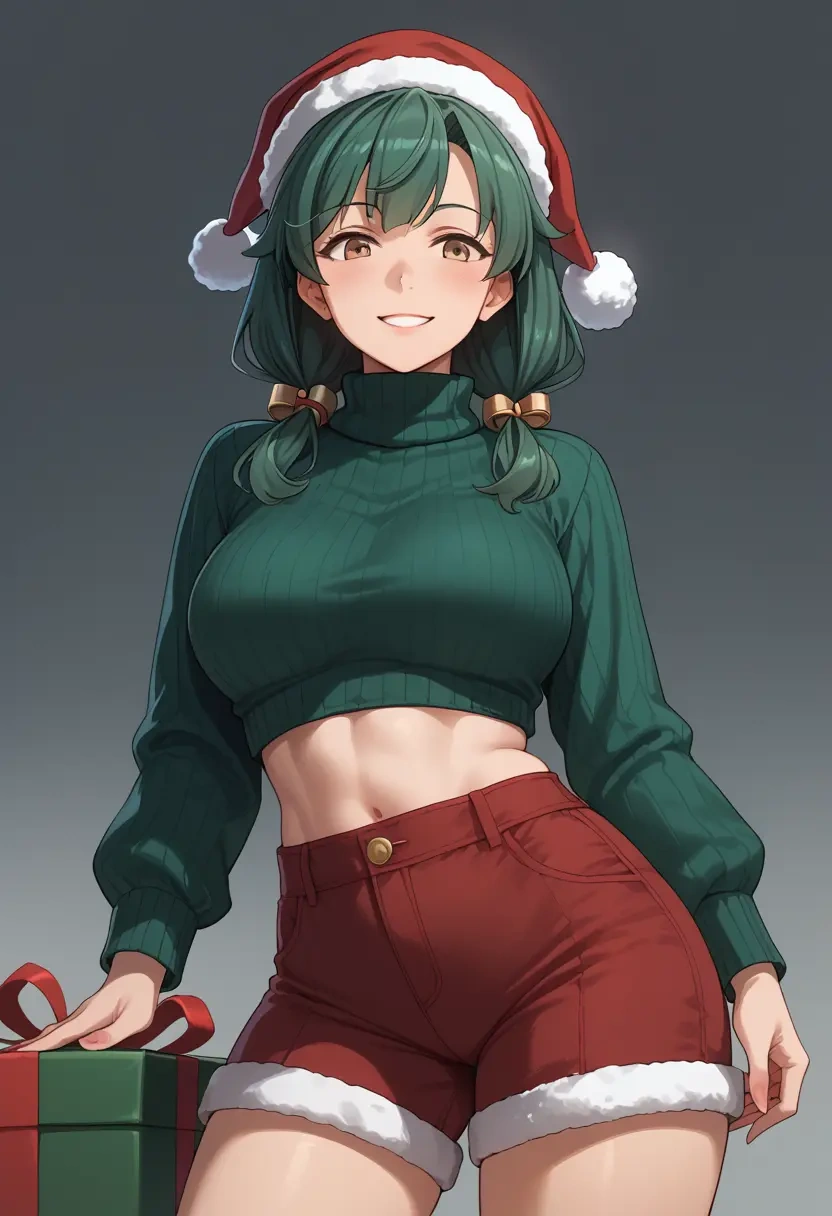 kantai_collection,takanami_(kancolle),Christmas,red velvet shorts,turtleneck sweater  - 