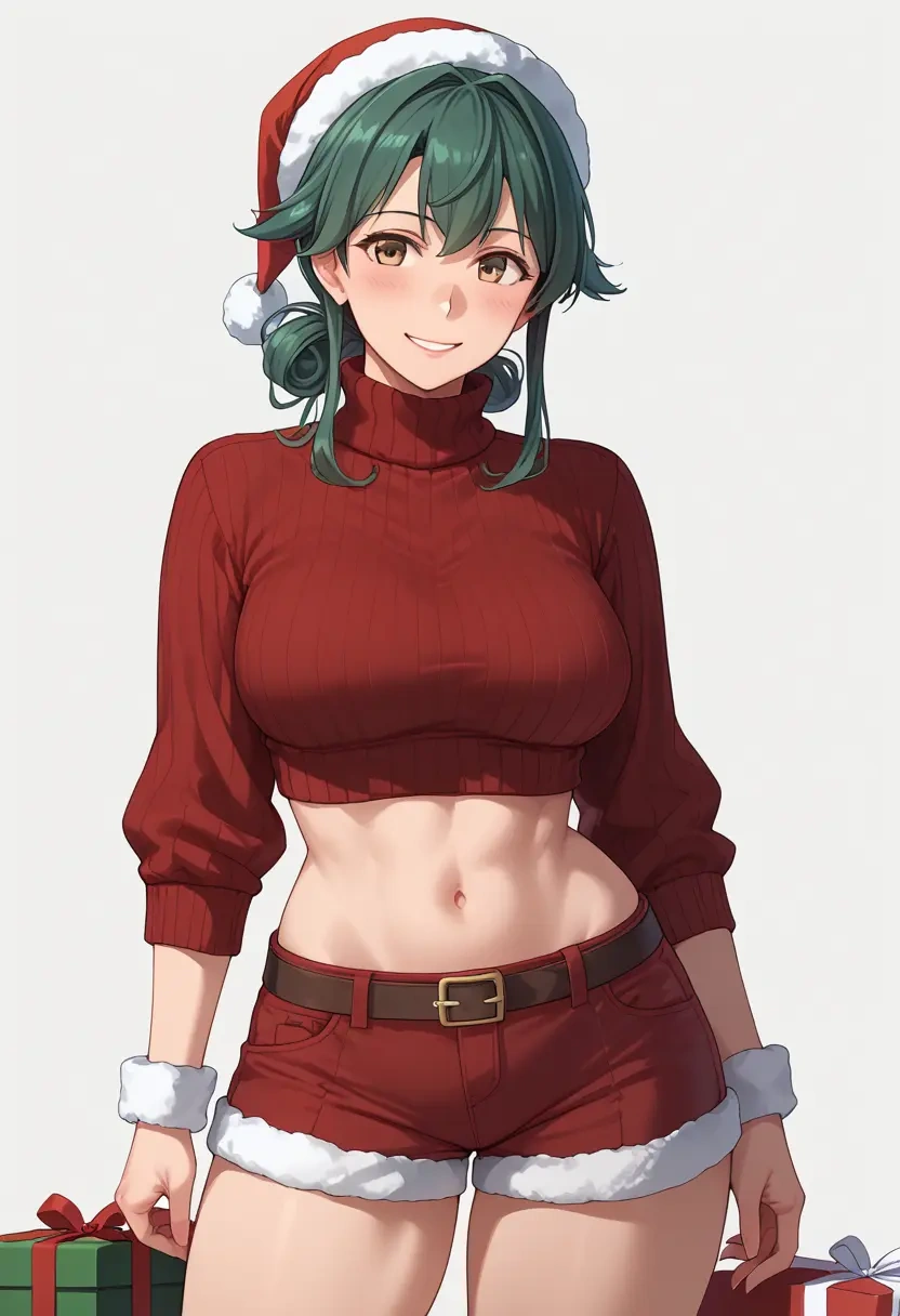 kantai_collection,takanami_(kancolle),Christmas,red velvet shorts,turtleneck sweater  - 