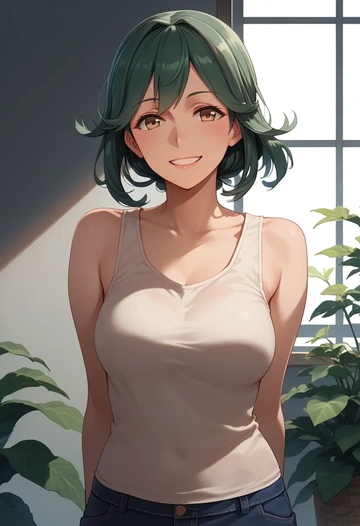 kantai_collection,takanami_(kancolle),tank top,mesh,cycling shorts  - AI generated anime art