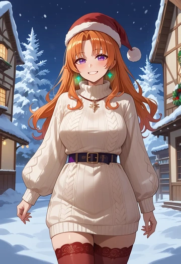 hololive,takanashi_kiara,Christmas,sweater dress,stockings  - AI generated anime art