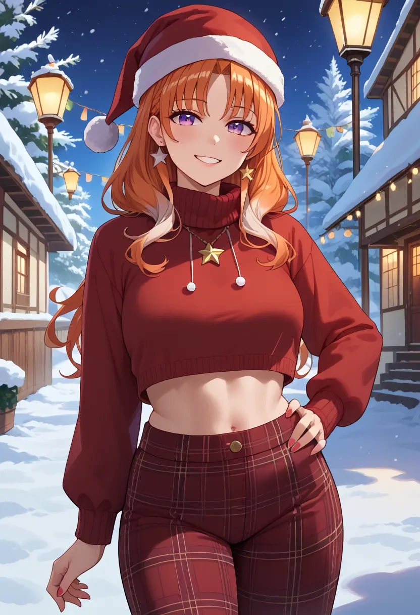 hololive,takanashi_kiara,Christmas,plaid trousers  - 