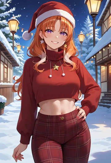 hololive,takanashi_kiara,Christmas,plaid trousers  - AI generated anime art