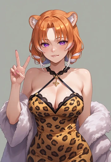 hololive,takanashi_kiara,leopard print,silk slip dress  - AI generated anime art