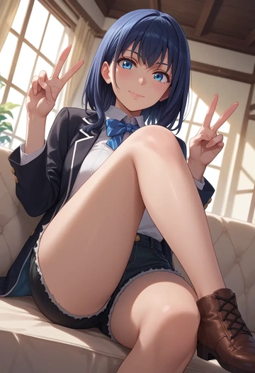 chuunibyou_demo_koi_ga_shitai,takanashi_rikka,leather,shorts  - AI generated anime art