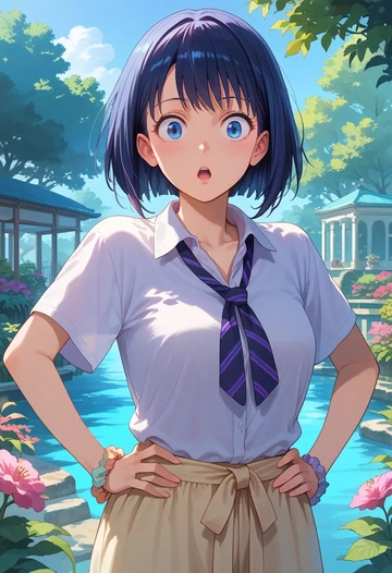 chuunibyou_demo_koi_ga_shitai,takanashi_rikka,tie-dye shirt,dolphin shorts  - AI generated anime art