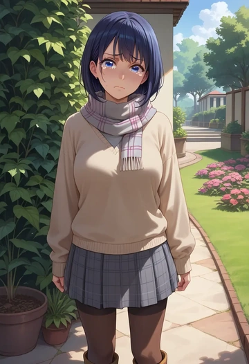 chuunibyou_demo_koi_ga_shitai,takanashi_rikka,winter,student uniform,fur-lined parka  - AI generated anime art