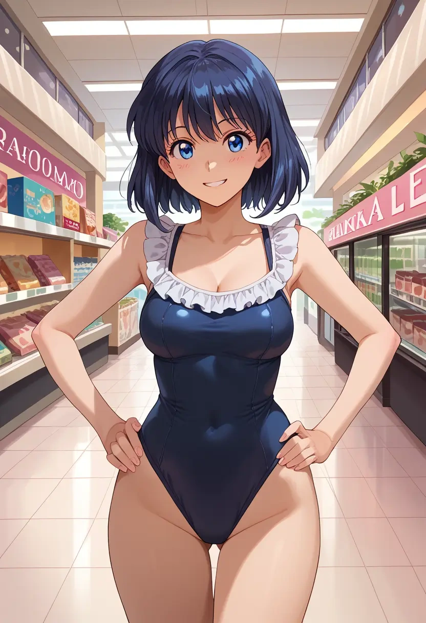 chuunibyou_demo_koi_ga_shitai,takanashi_rikka,retro style swimsuit,frilled neckline,bow detail  - 