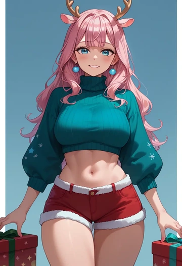 hololive,takane_lui,Christmas,red velvet shorts,turtleneck sweater  - AI generated anime art